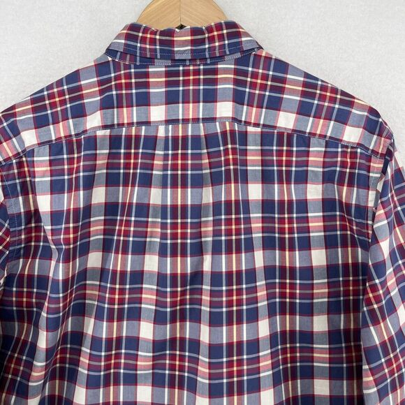 J.CREW Shirt Mens L 2-Ply Yarns Plaid Button Up Secret Wash Organic Cotton Blue - Picture 5 of 14